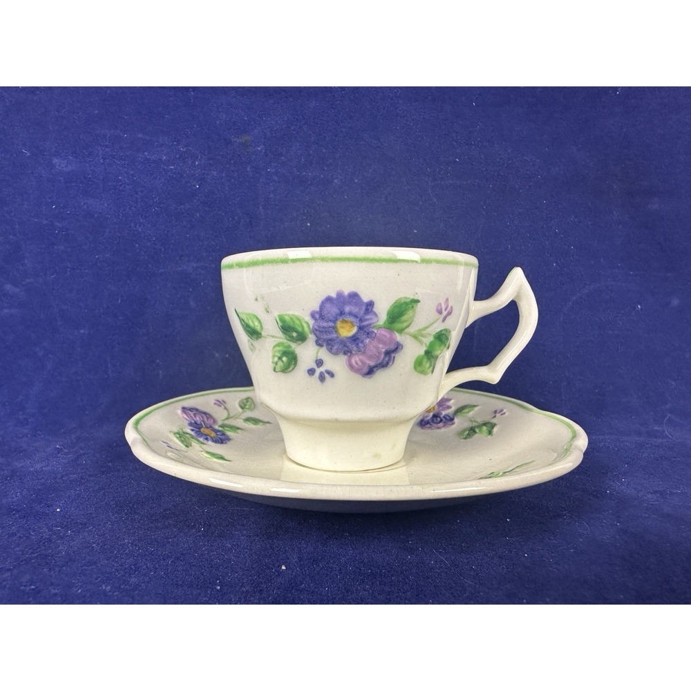 Vintage Grosvenor China England Purple Floral Tea Cup & Saucer Embossed
